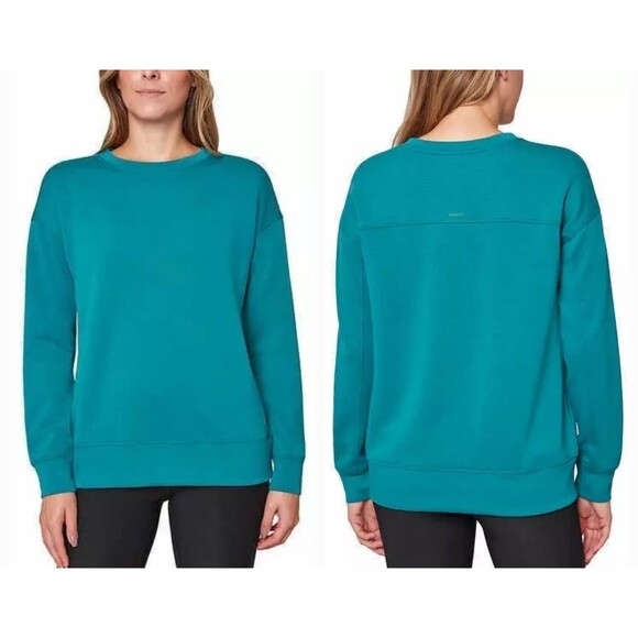 Mondetta Women's M Drop Shoulder Scuba Crewneck Relaxed Sweatshirt Stretch Teal - Picture 1 of 12